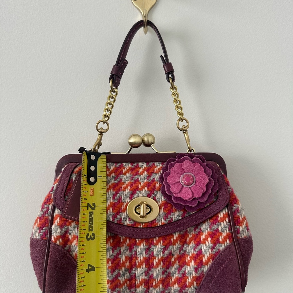 Coach kisslock vintage Houndstooth tweed and suede Frame Satchel in Plum - Picture 6 of 13